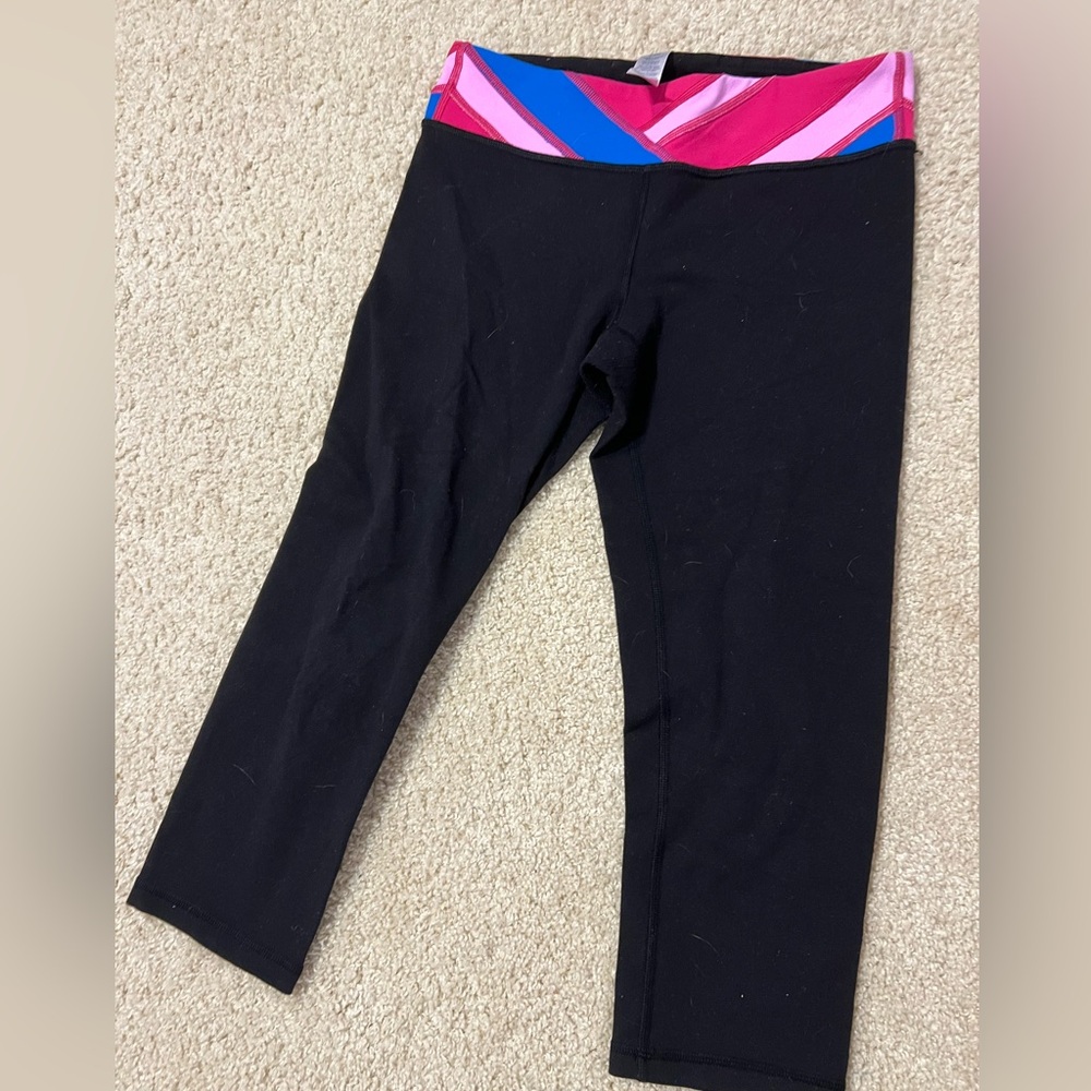 Ivivva black leggings with pink and blue waist size 12 girls